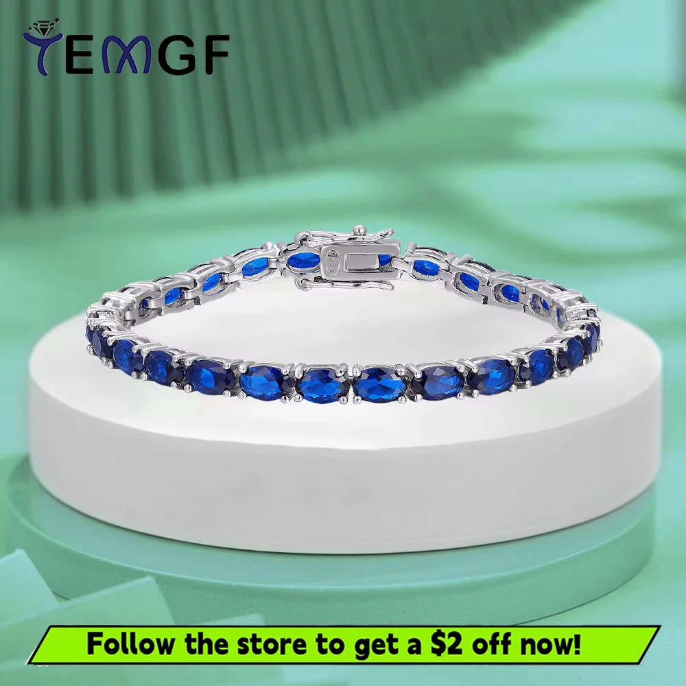 

TEMGF Oval Lab-Grown Spinel Bracelet S925 Sterling Silver Chain for Women Men Simple Sparkling Jewelry Couple Birthday Gifts