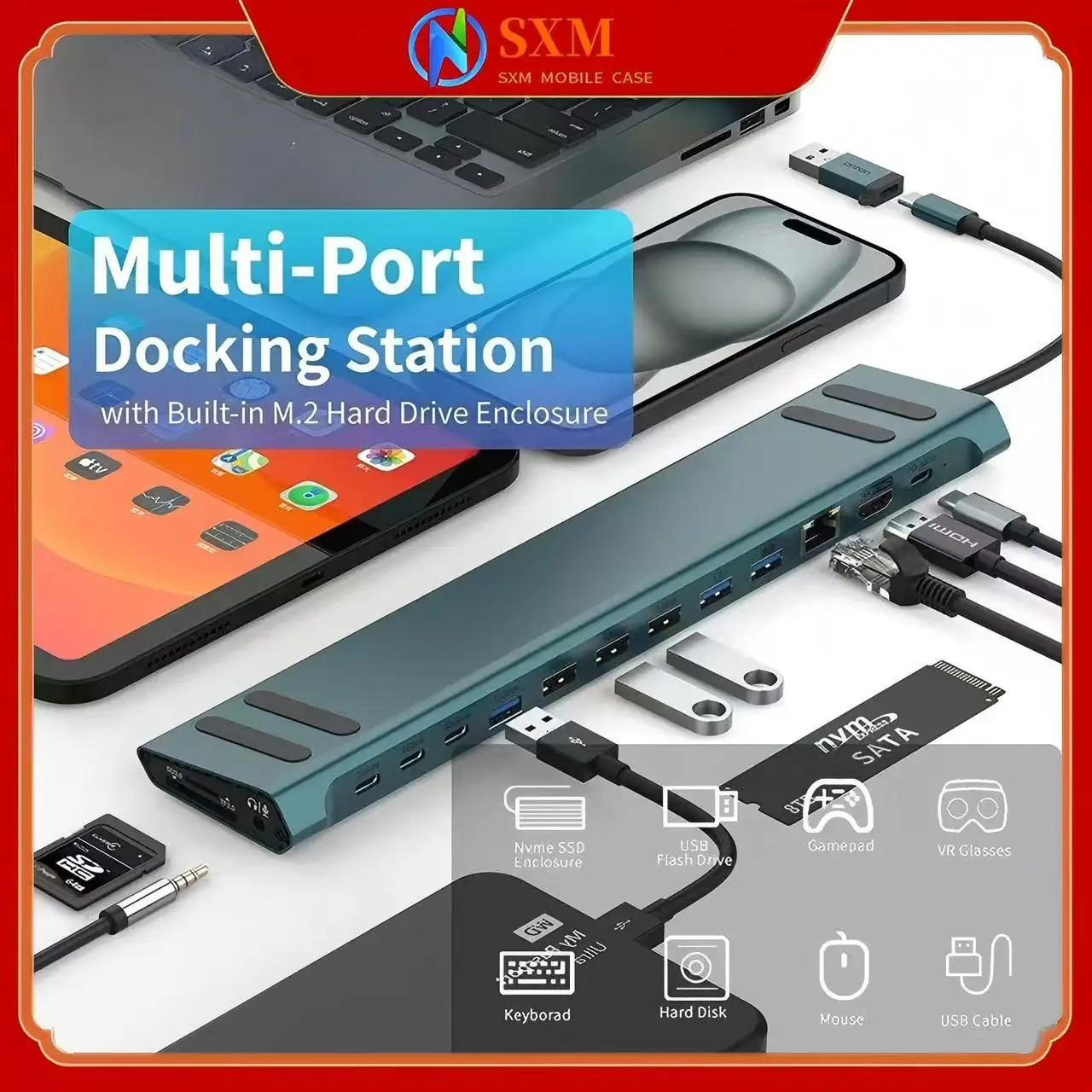

16in1 Multi-function Docking Station with Hard Drive Enclosure Suitable for Mac Notebook Base Docking Station Multi-Interface