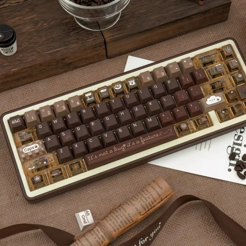 

Набор колпачков для клавиш кофейной тематики FOA Cherry Profile PBT, пятисторонняя сублимация, прозрачные колпачки для ПК на заказ для механической клавиатуры