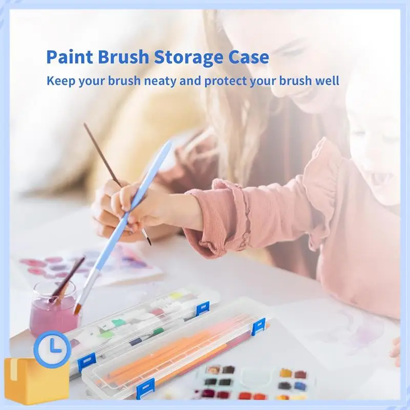 Popular 6Pcs Plastic Paint Brush Storage Box,13 Inch Clear Paint Brush Holder Drawing Pen Container With Buckle Plastic Paint
