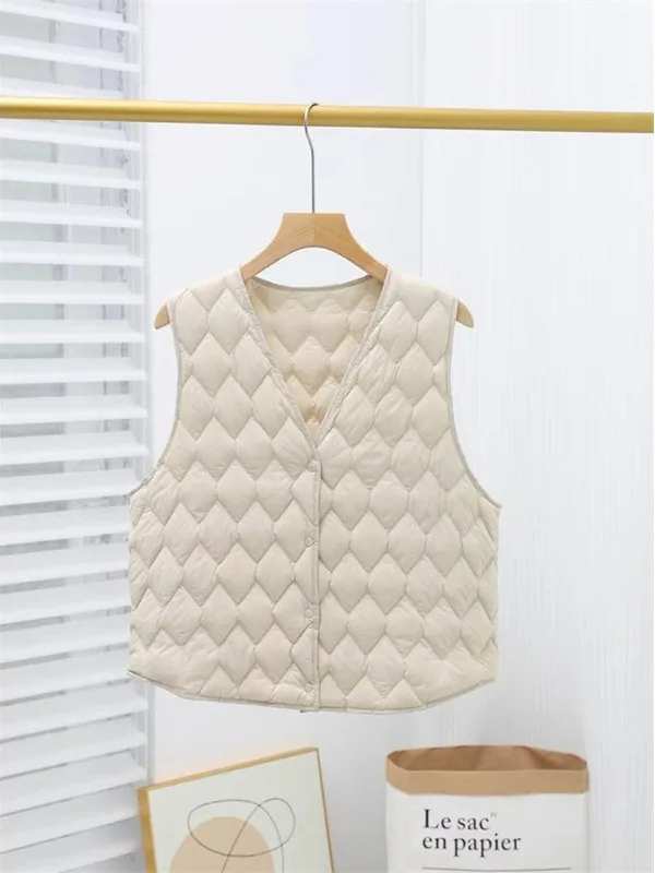 

Женский стеганый жилет Thiened V-Ne, верхняя одежда, повседневная одежда на молнии, обычная длина, чистый цвет, Busin Casual Jaet