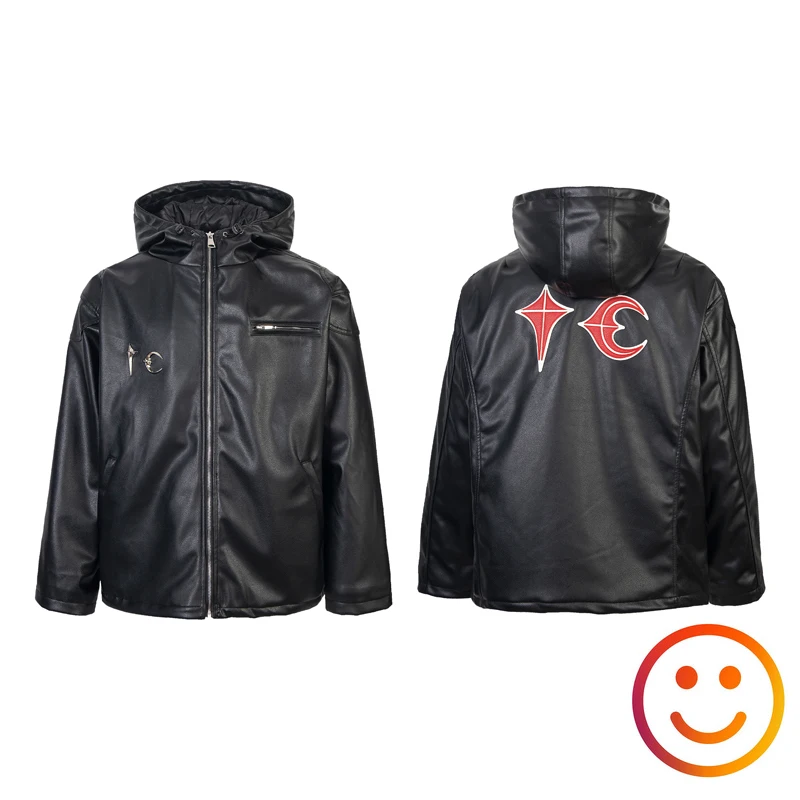 Cardigan Zipper Leather Thug Club Metal Logo Hooded Jacket Women Men Thicken Unisex Outoor Coat Back Embroidery Red Label Tag