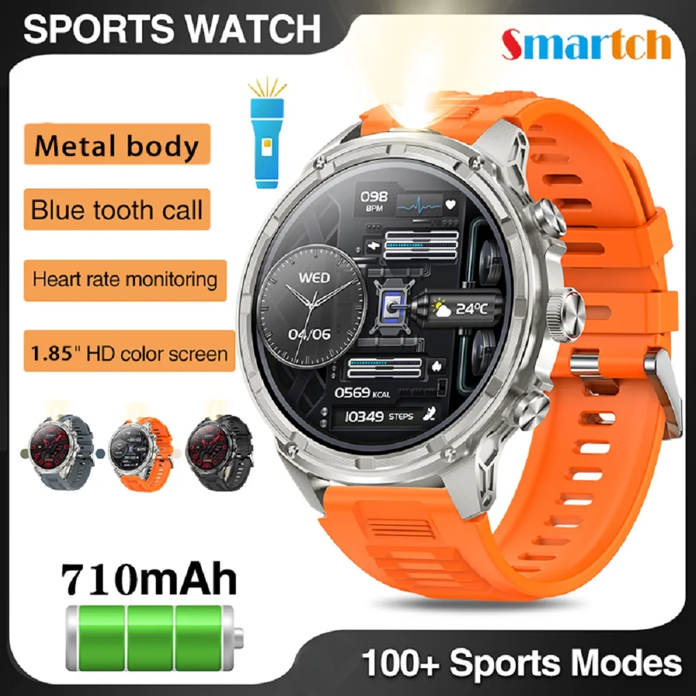 Waterproof Outdoors Smartwatch Flashlight Blue Tooth Call 710mAh Heart Rate Health Monitor Smart Watches Men Women Music Sports