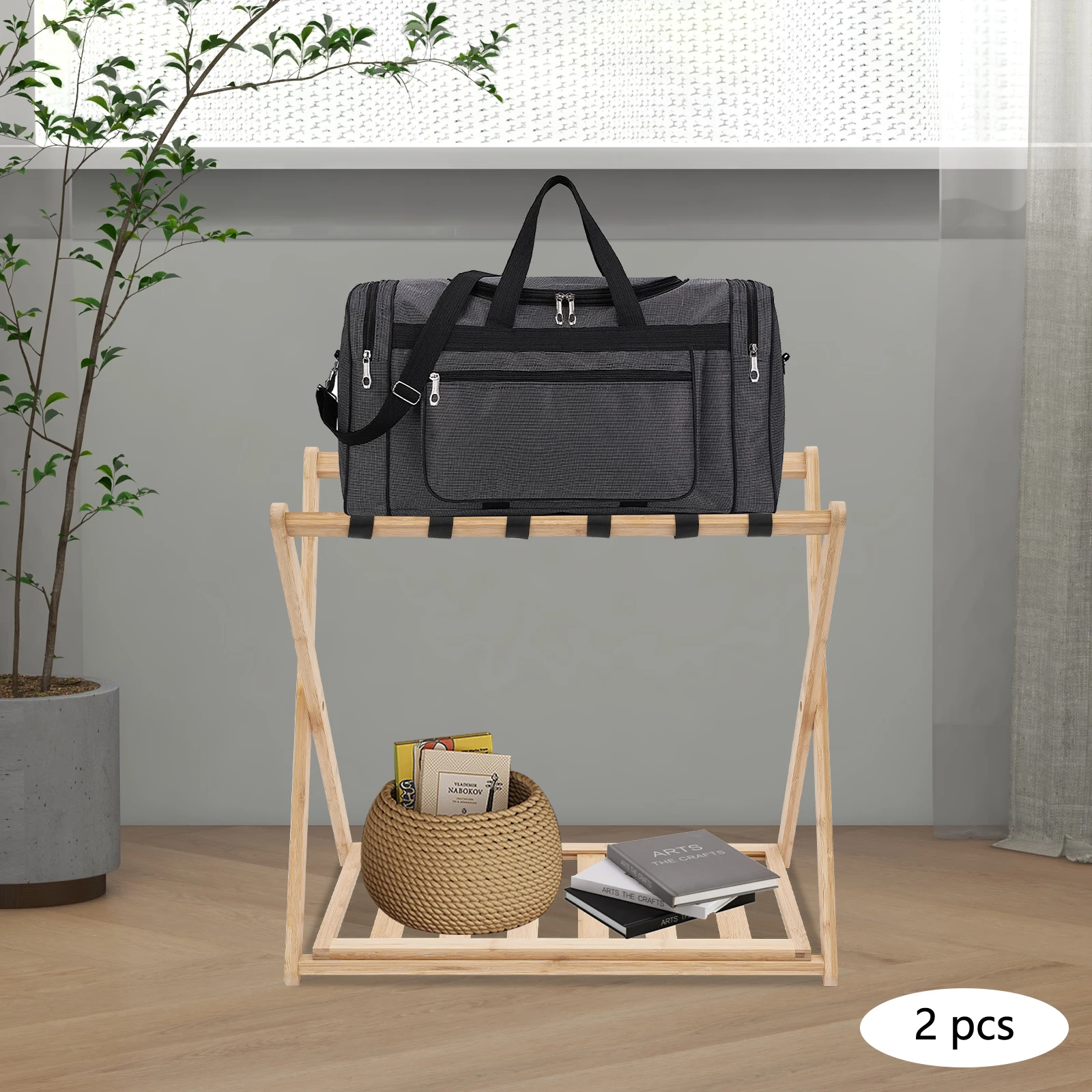 

Бамбуковая полка для багажа, складная полка для чемодана с полкой для хранения, держатель для багажа для гостевых комнат, спальни