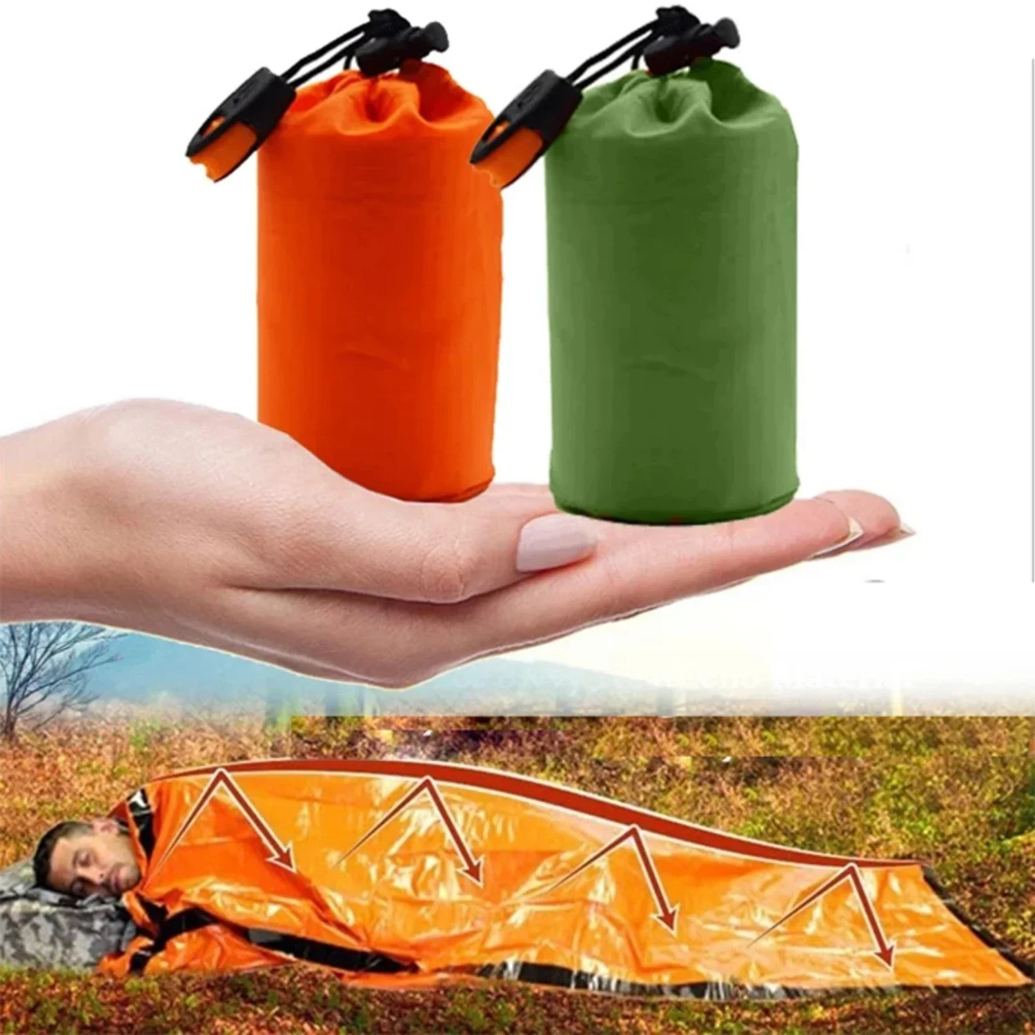 Compact, Durable, Lightweight, and Essential Thermal Waterproof Emergency Survival Bivy Sack - Mylar Blanket First Aid Rescue Ki