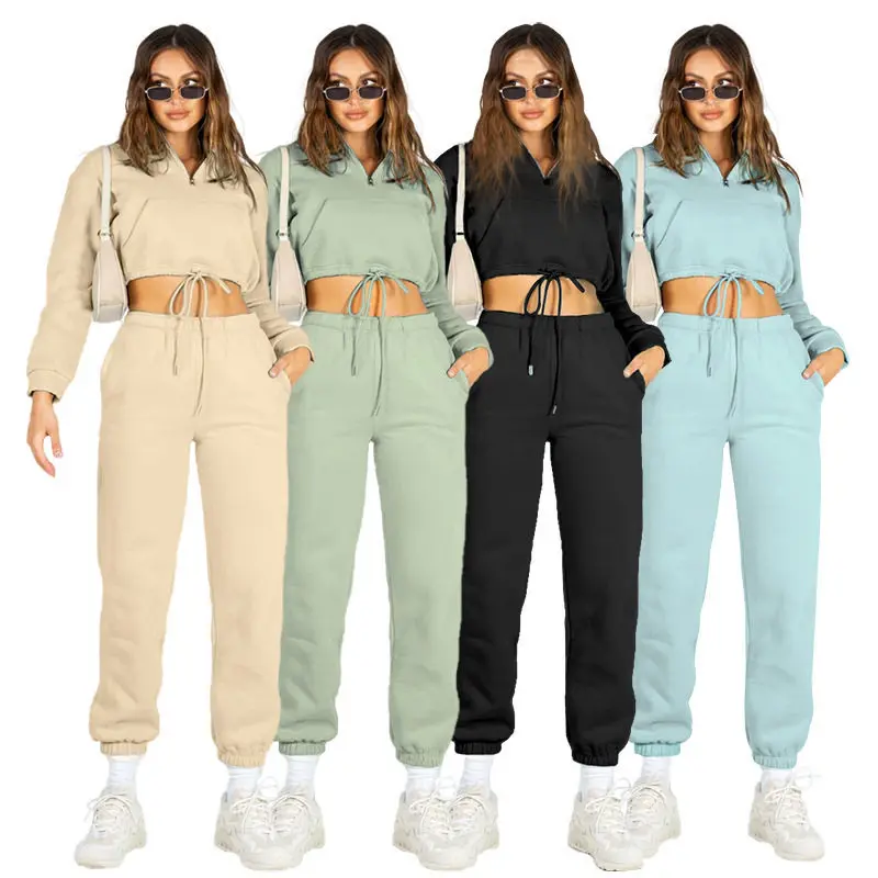 

Women's Autumn Drawstring Crop Top Sweatshirt Casual Pants Set Comfortable Breathable Streetwear Style Two-Piece Outfit
