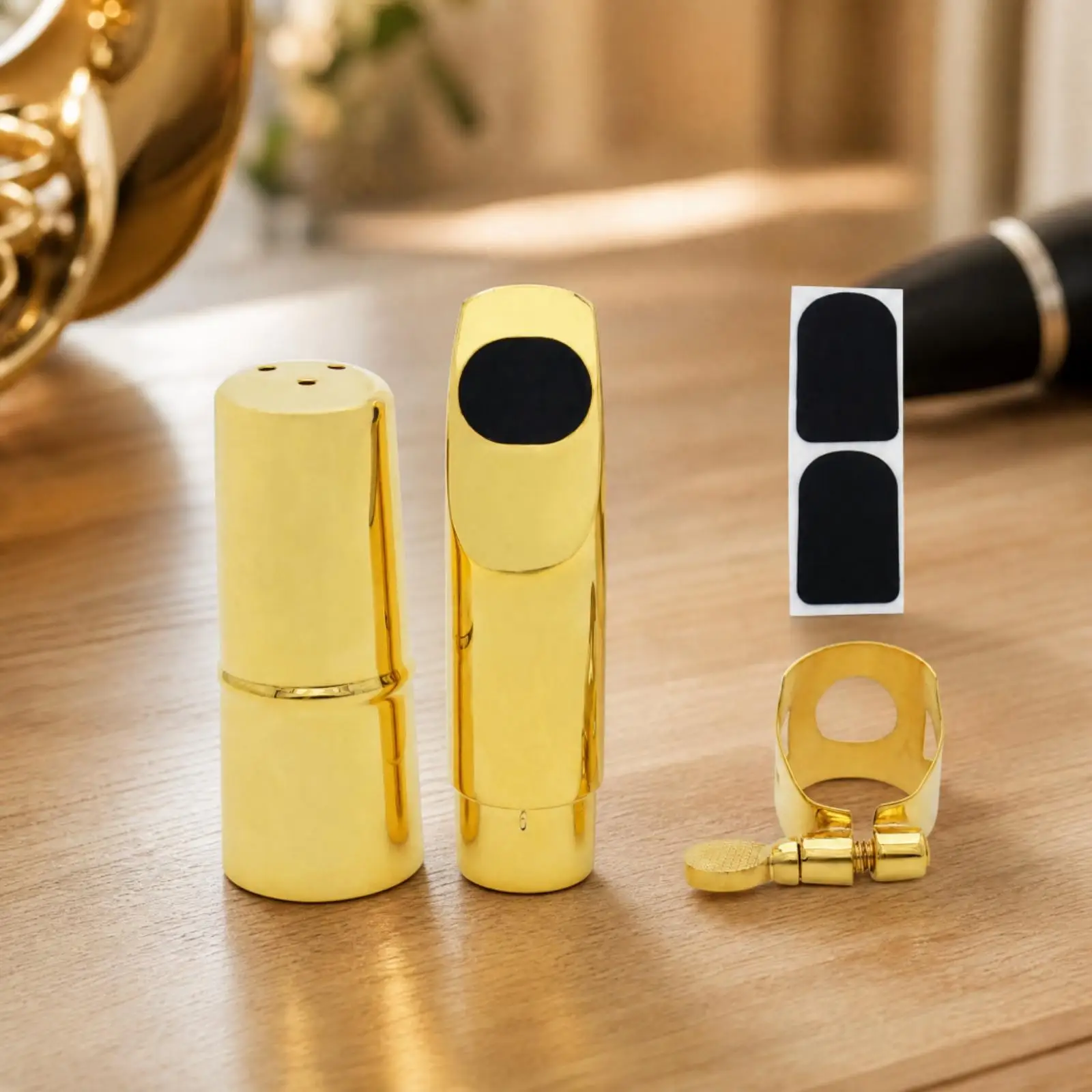 Soprano Sax Mouthpiece Adjustable Soprano Sax Mouthpiece with Ligature and Cap Musical Instrument Accessory Gold-Colored