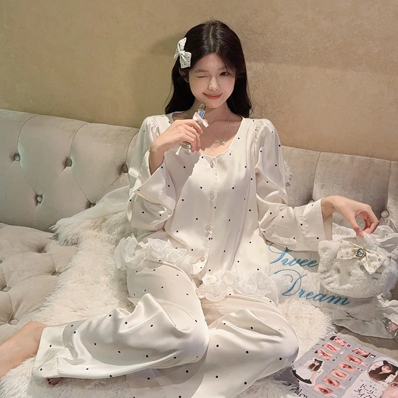 

Polka Dot Pajamas Women's Sweet and Cute Wind Long-sleeved Suit Spring New Loungewear