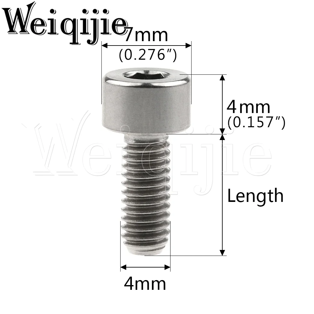 Weiqijie  6pcs Titanium Bolt M4x10/12/15/20mm Allen Key Socket Cylinder Head Screw Bicycle Titanium Fastener