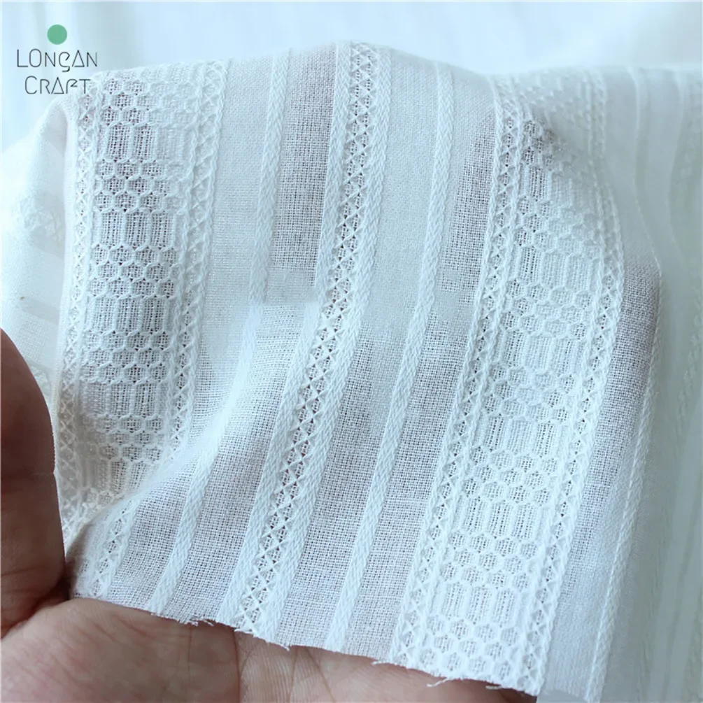 Longan Craft Supplies White Stripes Jacquard Cotton Fabric Dress Shirts Fabric 100% Cotton