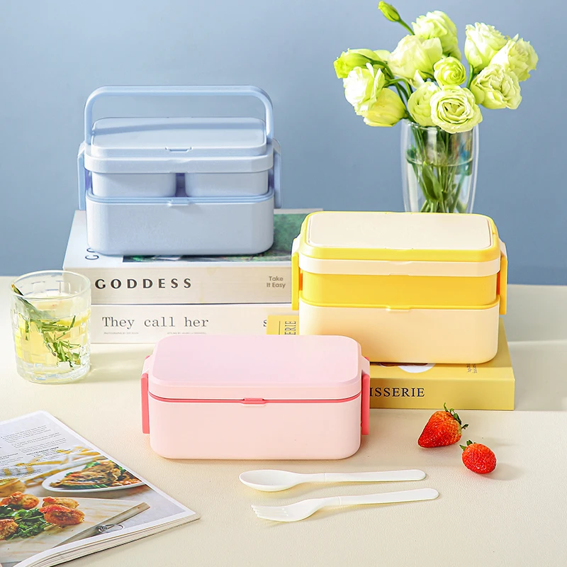 

Magic Double Layer Lunch Box Meal prep Containers Camping Hiking Outdoor Portable Tiffin Box Handle Travel School Bento Box Kid