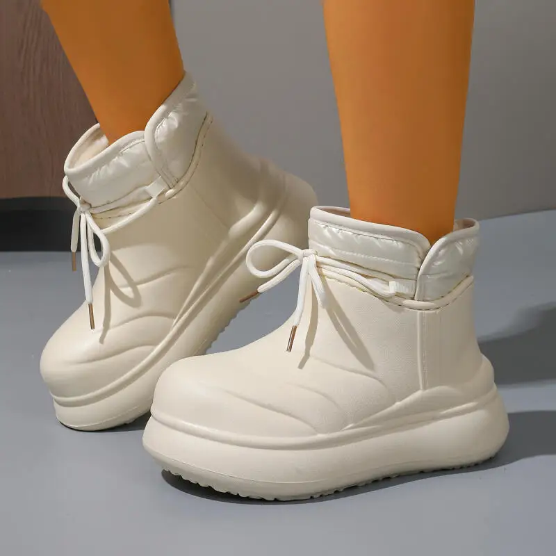 

Comfort Thick Bottom Lace Up Snow Boots Women 2025 Winter Waterproof Eva Ankle Boots Warm Short Plush Women's Rain Booties Shoes