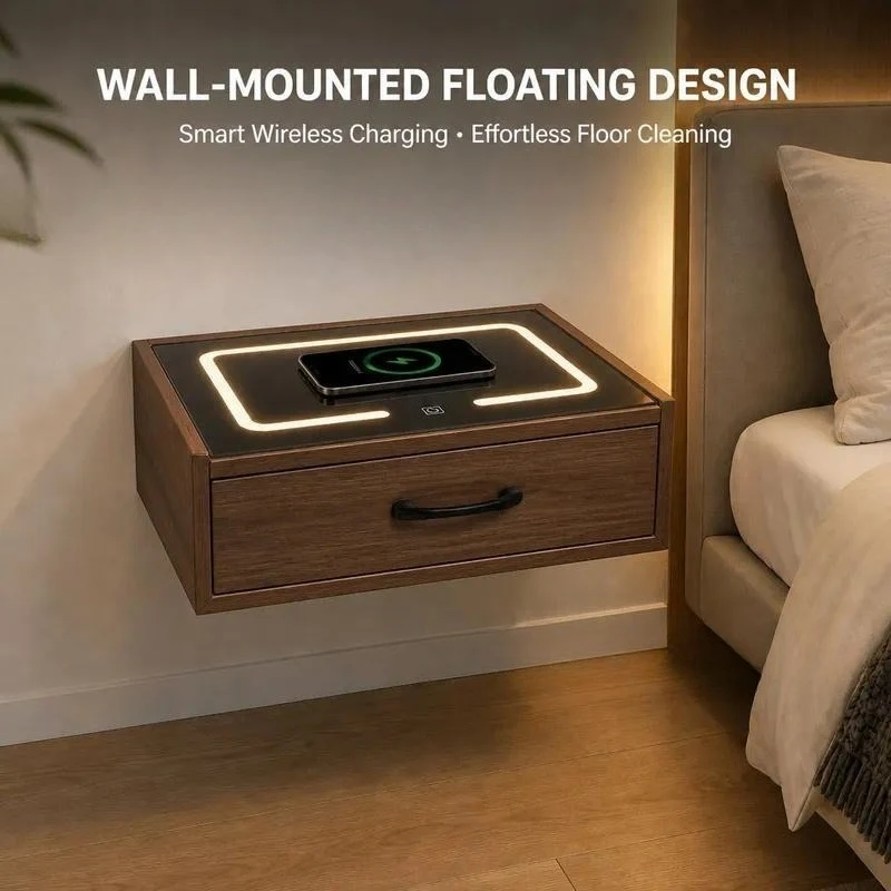 Cross-border Wall-mounted Multi-functional Storage Cabinet Suspended Bedside Table Intelligent Simple Modern Solid Wood
