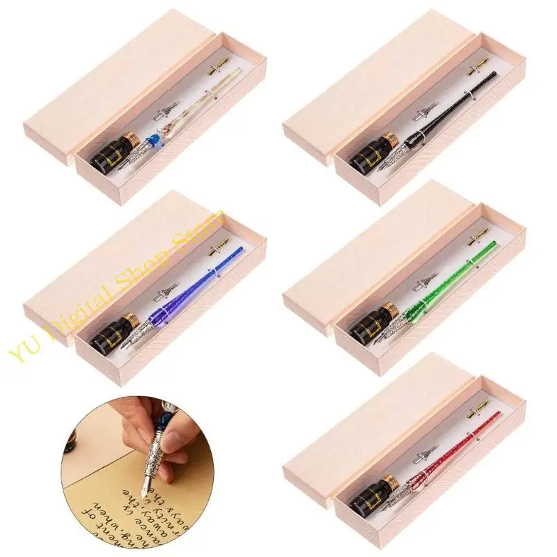 

96BA Retro Glass Dip Pen Kits with 2 Replacement Pen Nib and Antique Dip Pen
