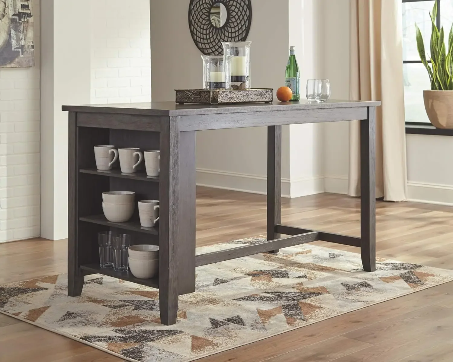 Caitbrook Rustic Counter Height Dining Table with Storage, 30"D x 60"W x 36"H, Dark Gray