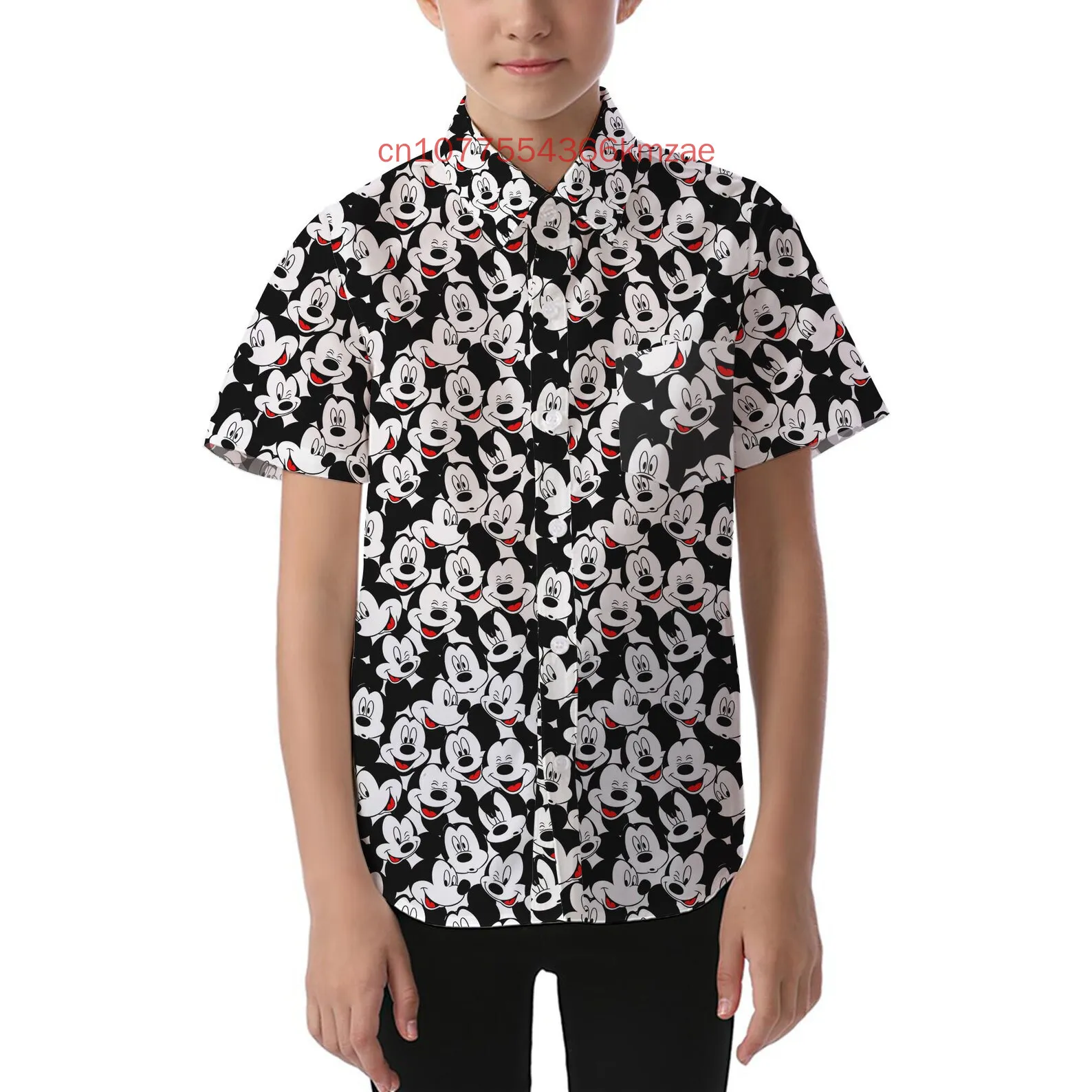

2025 New Disney Safari Mickey Ears Children's Hawaii Shirt 3D Print Boys and Girls Cute Casual Button Short Sleeve Shirts