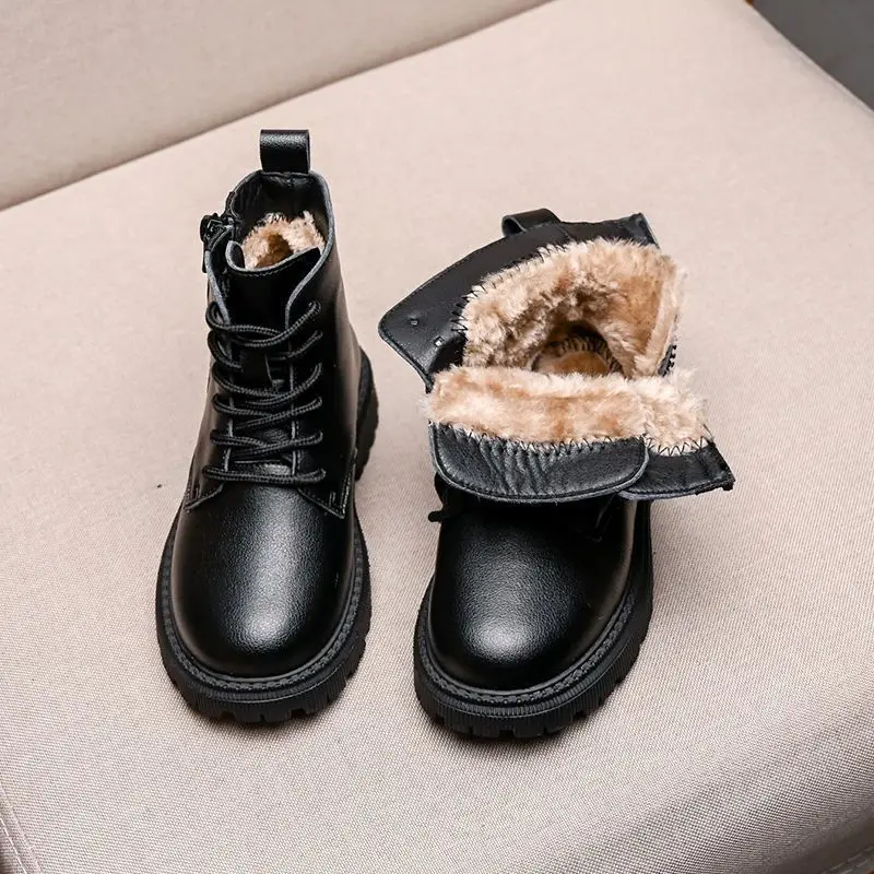 

Детские зимние ботинки для мальчиков и девочек, теплые короткие зимние ботинки на флисовой подкладке, повседневная уличная обувь с противоскользящей подошвой на осень-зиму