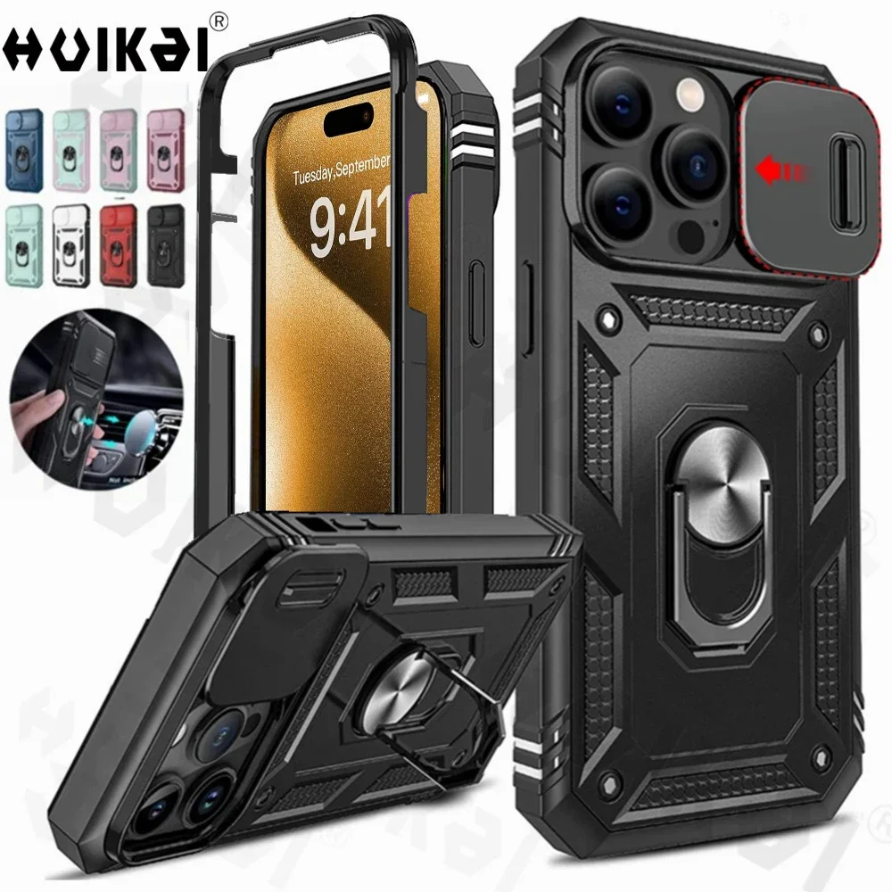 

Case For iPhone 16 Pro Max 16 Plus 15 Pro Max 15 14 13 12 11 Slide Camera Heavy Duty Build in 360 Degree Rotate Kickstand Covers