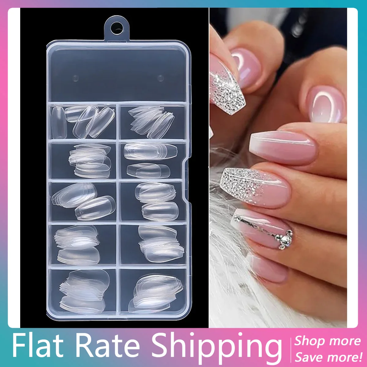 100pcs/box Short Coffin False Fake Nails Art Tips Full Cover Ballerina Acrylic False Press on nails coffin fake nails short