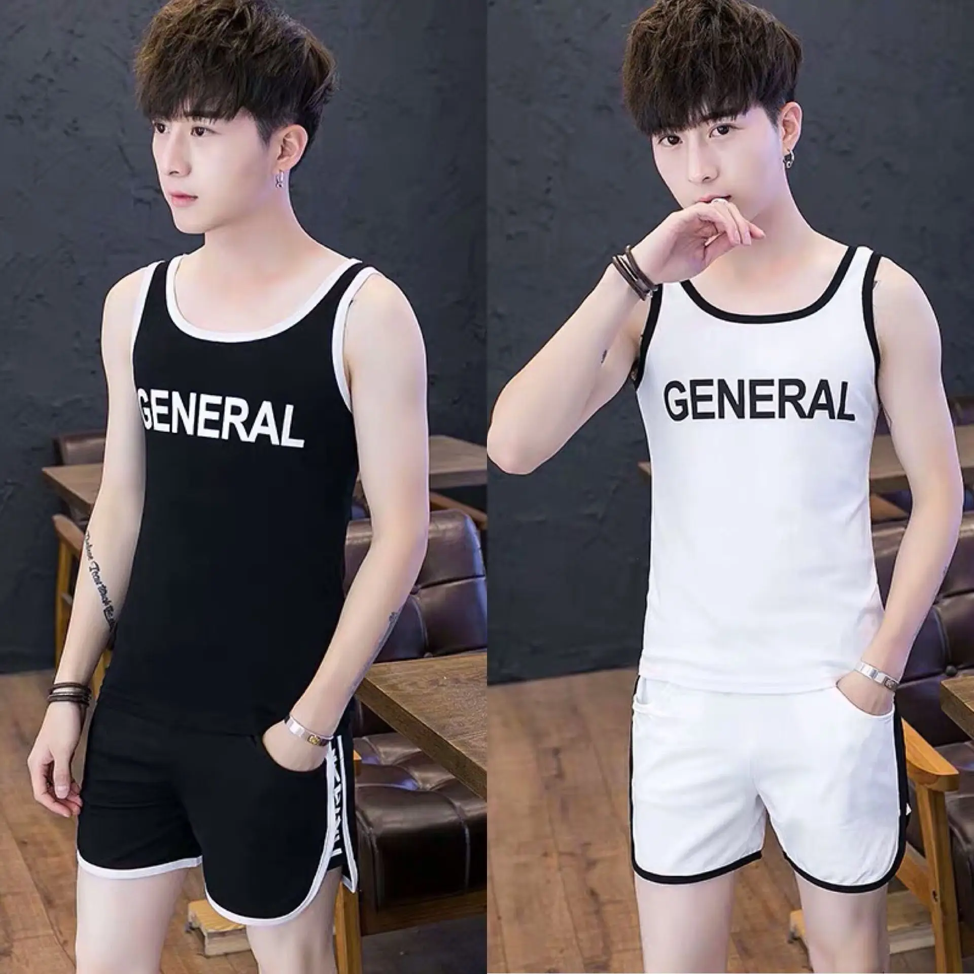 5XL Men's T-shirt + Shorts Set 2022 Male New Summer Breathable Casual Vest Running Set Fashion Letter Printed Lovers Sport Suit