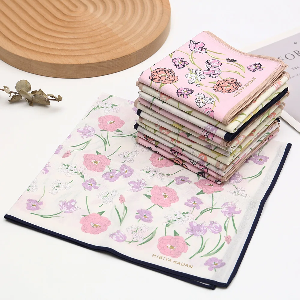 3/6/12 Pcs Ladies Cotton Printed Handkerchief Soft Thin Wipe Sweat Towel Wedding Supplies Hand Gift 43cm