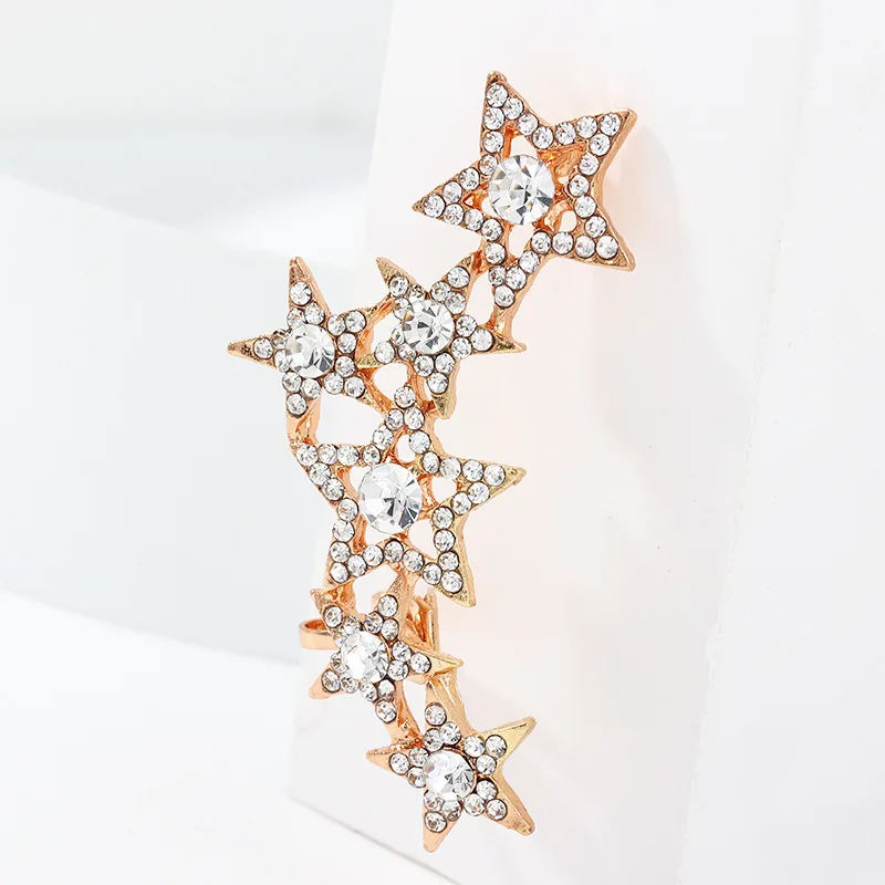 1PCS Fashion Crystals Stars Ear Clip Cuff Wrap Earrings No Piercing-Clip On Cartilage Wrap Earring for Women