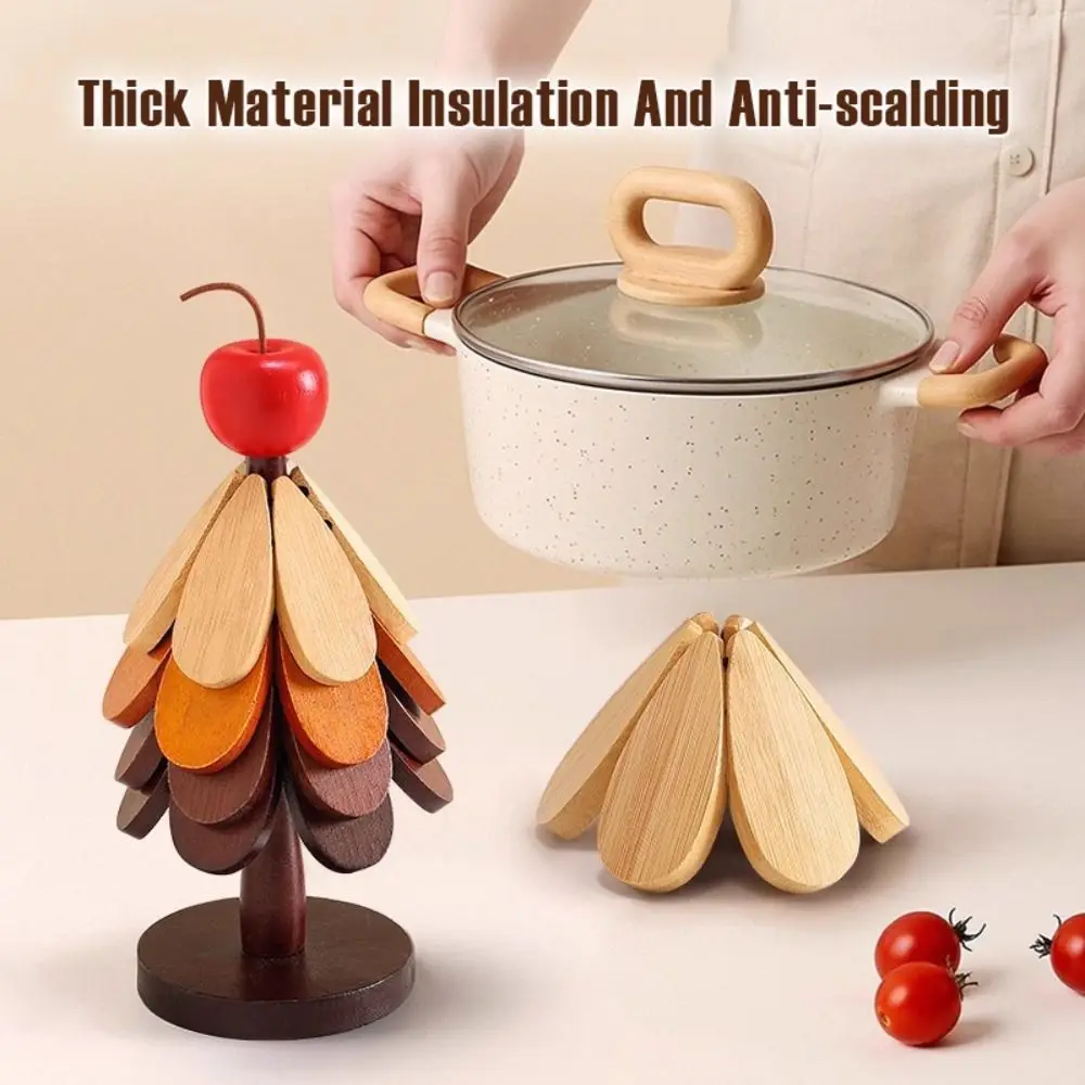 Multi-functional Wooden Coaster Set Tree-shaped With Storage Stand Heat-resistant Trivet 3/4/5-Layers Cup Pad Home Decor