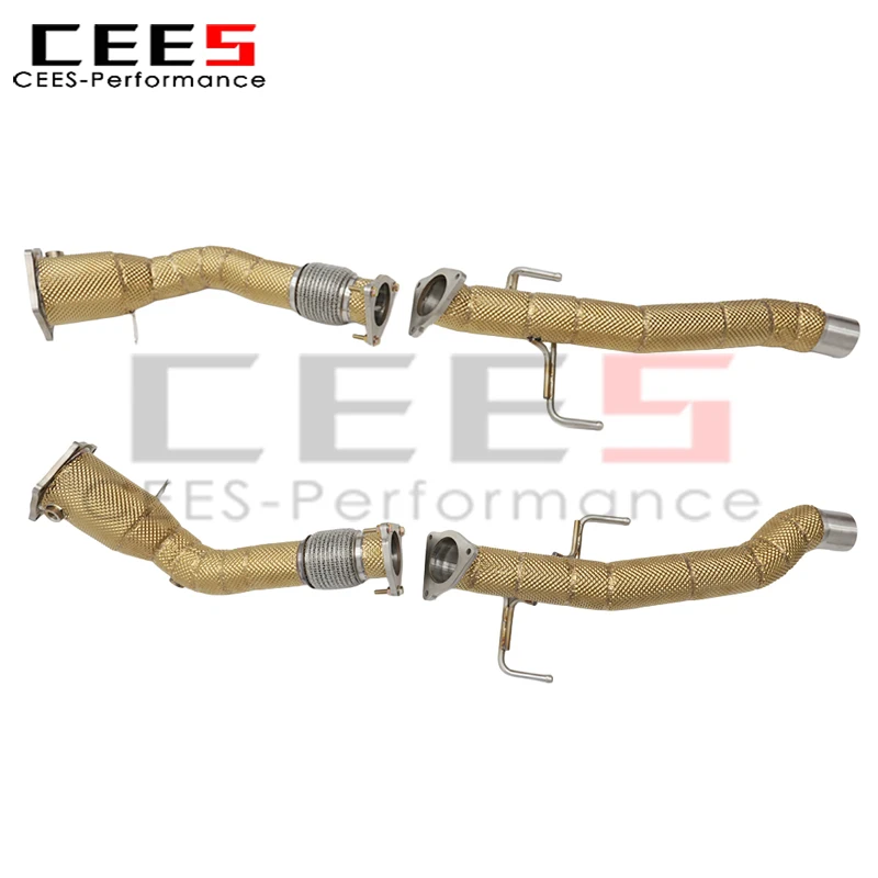 CEES Straight Front Pipe and Downpipe With Golden Heat Shield for Porsche Cayenne 957 Turbo/Turbo S 4.8T V8 2007-2010