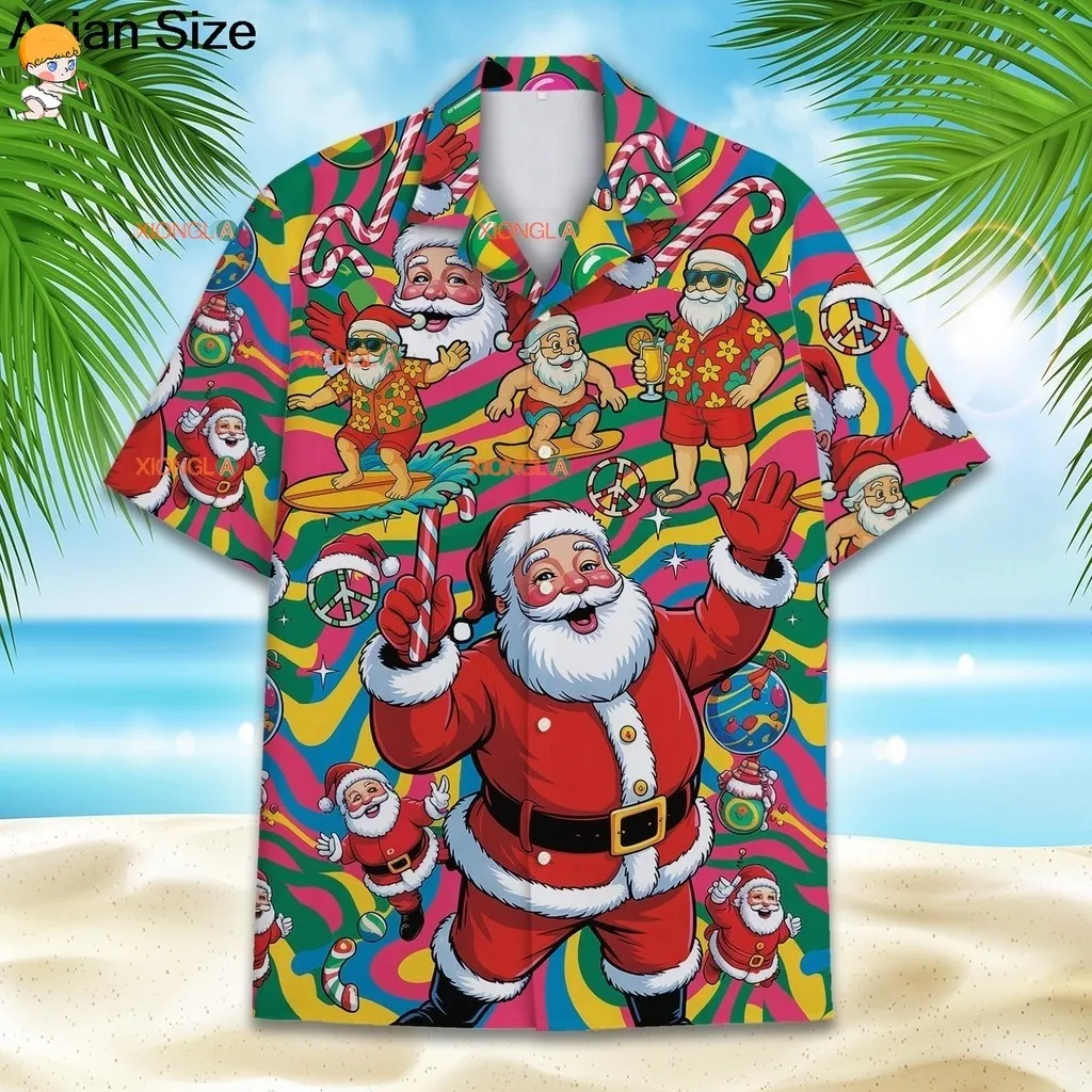 Nieuwe Kerstkleding Heren Strandshirt Korte Mouw Tops 3D Kerstman Grafische Mannelijke En Vrouwen Hip Hop Hawaiiaanse Zomer Tee ‌