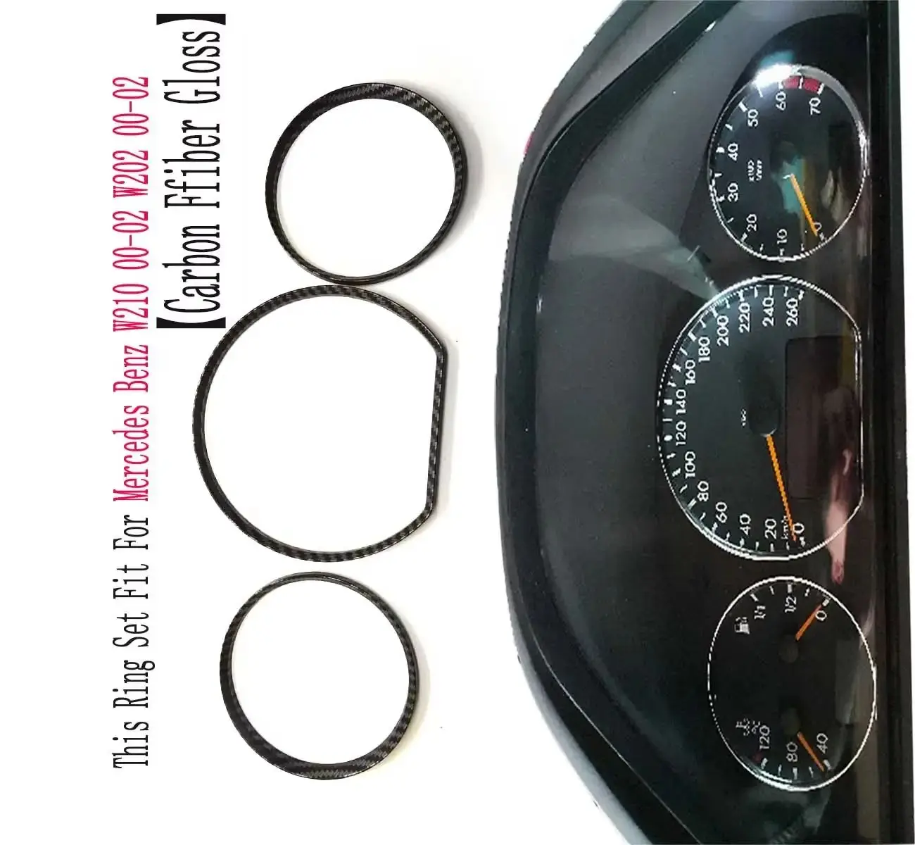 

Carbon Fiber Gloss Styling Dashboard Gauge Ring Set For for Mercedes Benz W210 00-02 / C208 00-03