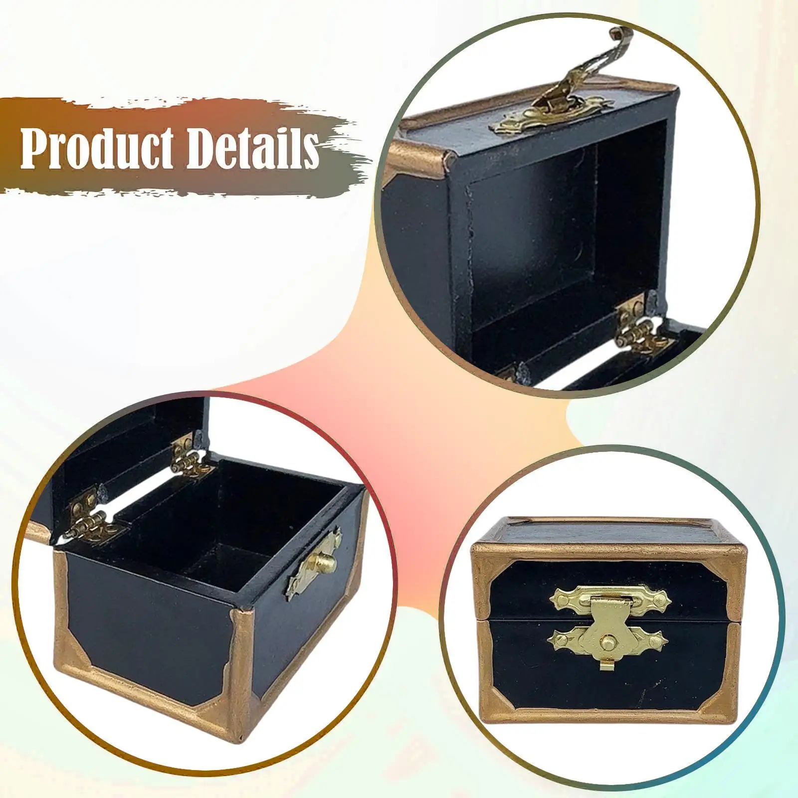 1:12 casa de muñecas cofre del Tesoro de madera Mini modelo resistente, paisaje de escena de la vida, accesorio Retro organizador de joyas caja de almacenamiento del tesoro