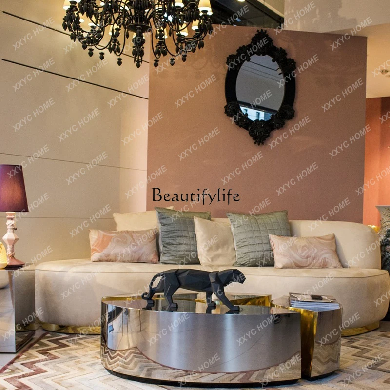 

JJHigh-end Clubhouse Villa Light Luxury Combination Coffee Table Oval Two-color Metal Stainless Steel Tea Table