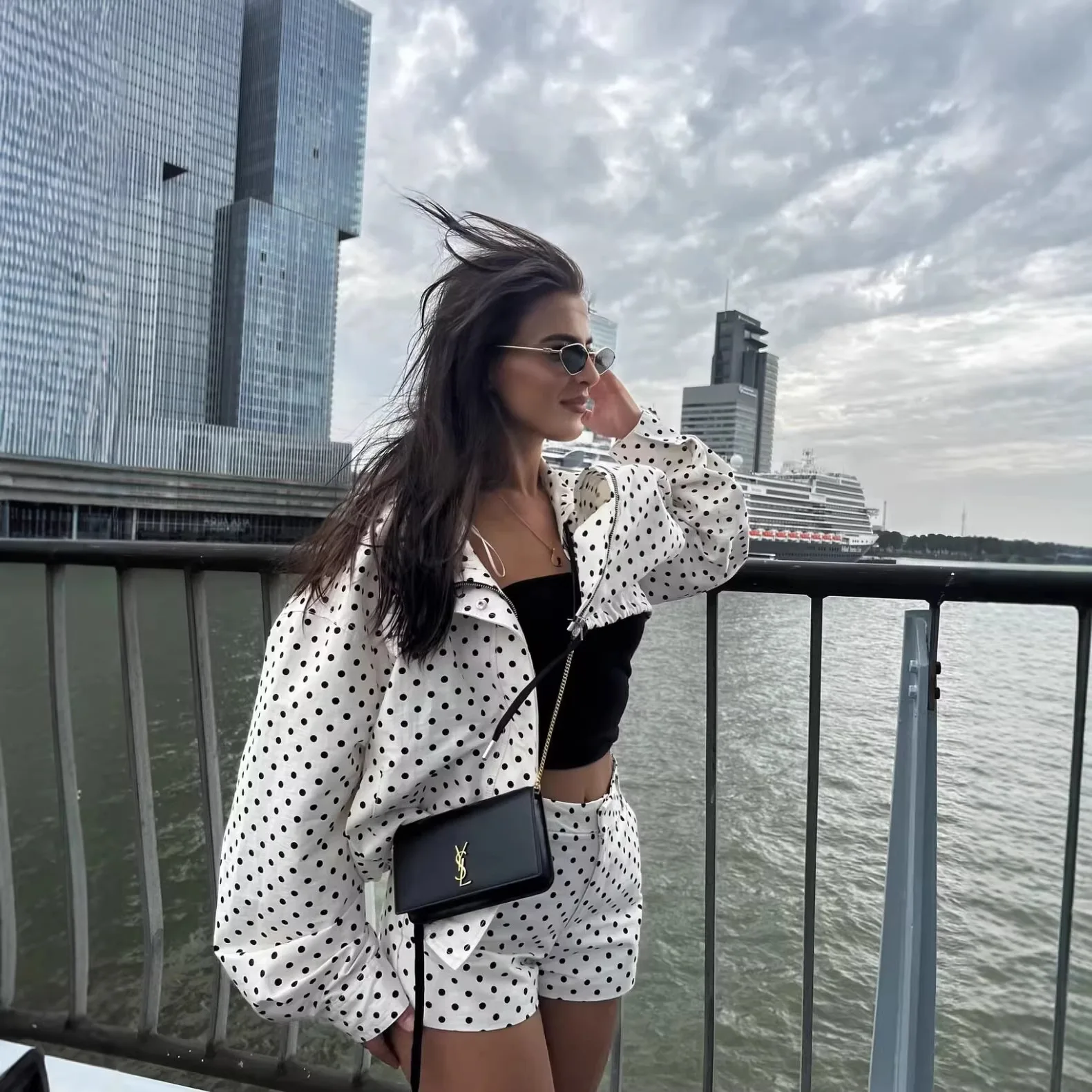Vintage Polka Dot Bubble Shorts Set Women Casual 2 Piece Outfit High Waist Summer
