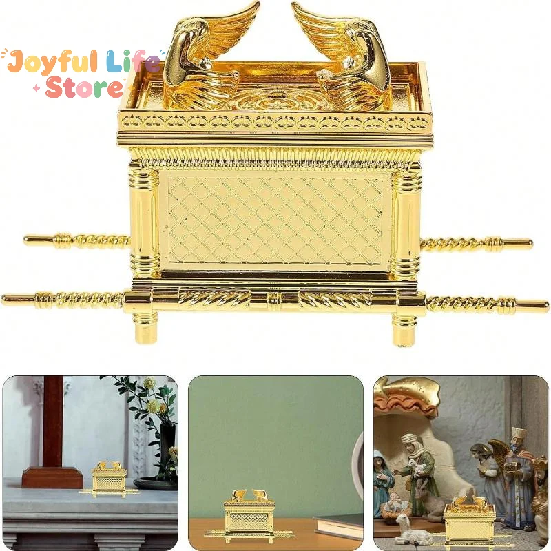 Mini Estatua de Aleación del Arca de la Alianza Dorada, Grabada, Mini Adorno Religioso Vintage para Mesa, Decoración para el Hogar, Iglesia, Regalos