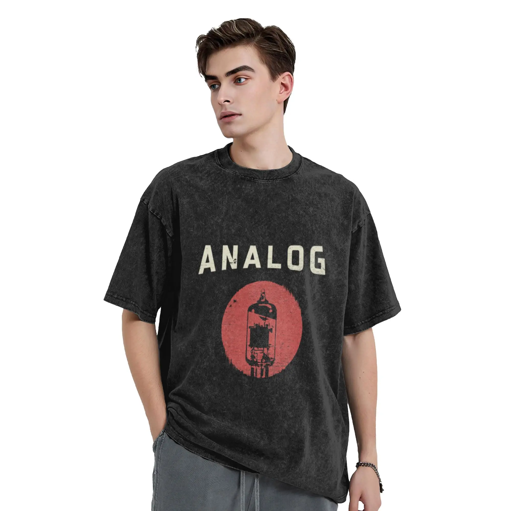 Vacuum Tube Analog Distressed Effect Classic Comfort A T-Shirt Oversized Short Sleeve Men's Women's Cotton Tees Tops