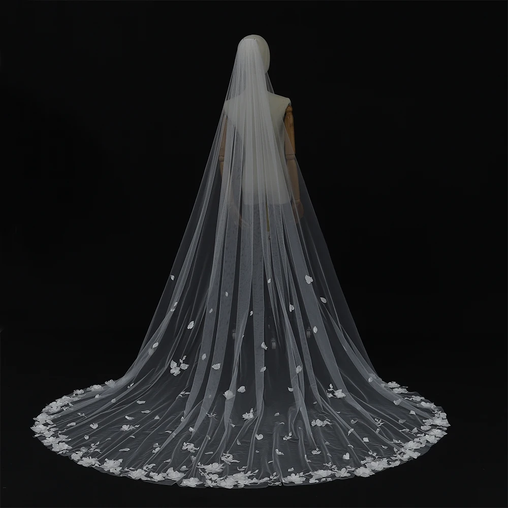 3D three-dimensional flower veil Bride's Wedding Long Mop Cathedral Veil can be customized length