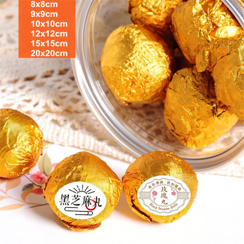 100Pcs Square DIY Golden Aluminum Foil Paper Tinfoil Chocolate Tea Sesame Pill Glutinous Rice Egg Packaging