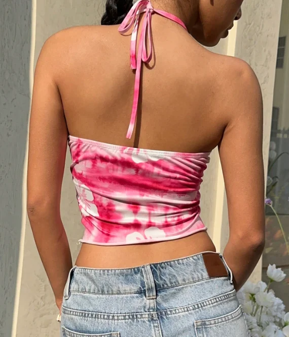 التجارة الخارجية عطلة نمط شنقا الرقبة الحمالة الأعلى، الصيف الأوروبية والأمريكية مثير التعادل صبغ سترة، قماش المرأة حمالة #2