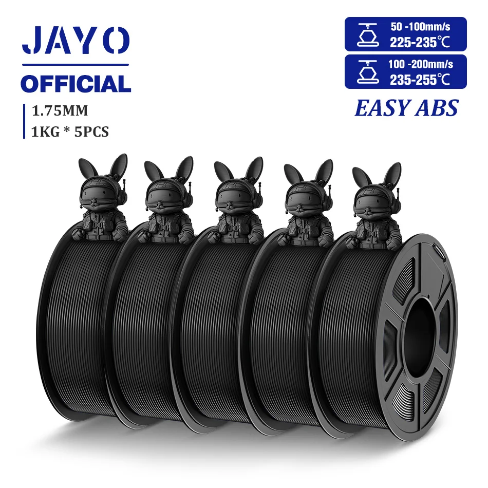 JAYO Gemakkelijk ABS 3D-filament 1,75 mm ABS 3D-printerfilament 1 kg voor FDM 3D-printers Uitstekende taaiheid 3D-printmaterialen 5 rol