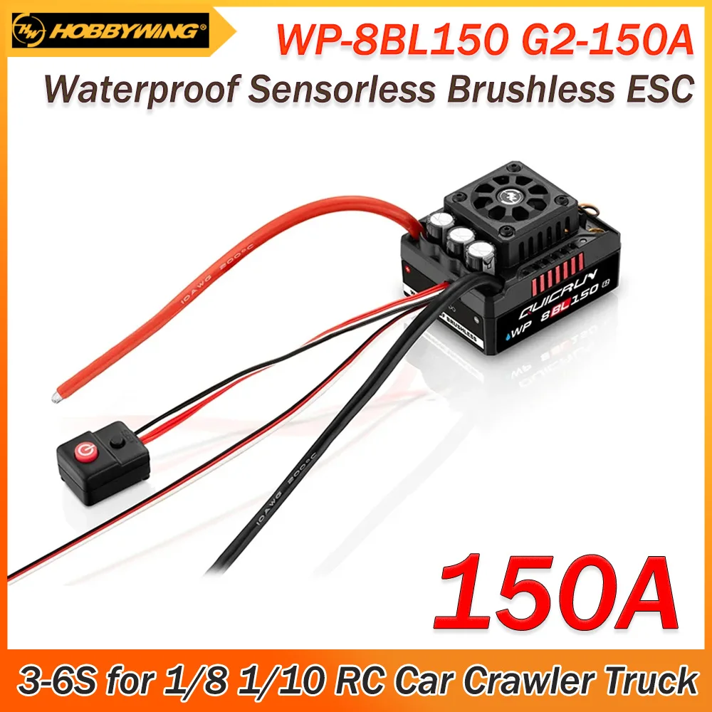 HOBBYWING QuicRun WP-8BL150 150A G2 Waterproof Sensorless Brushless ESC 3-6S Speed Controller for 1/8 1/10 RC Car Crawler Truck