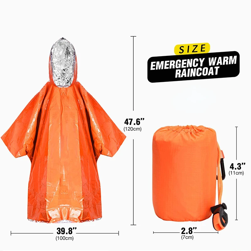 Poncho de lluvia de supervivencia de emergencia, manta térmica reflectante, impermeable para acampar y senderismo