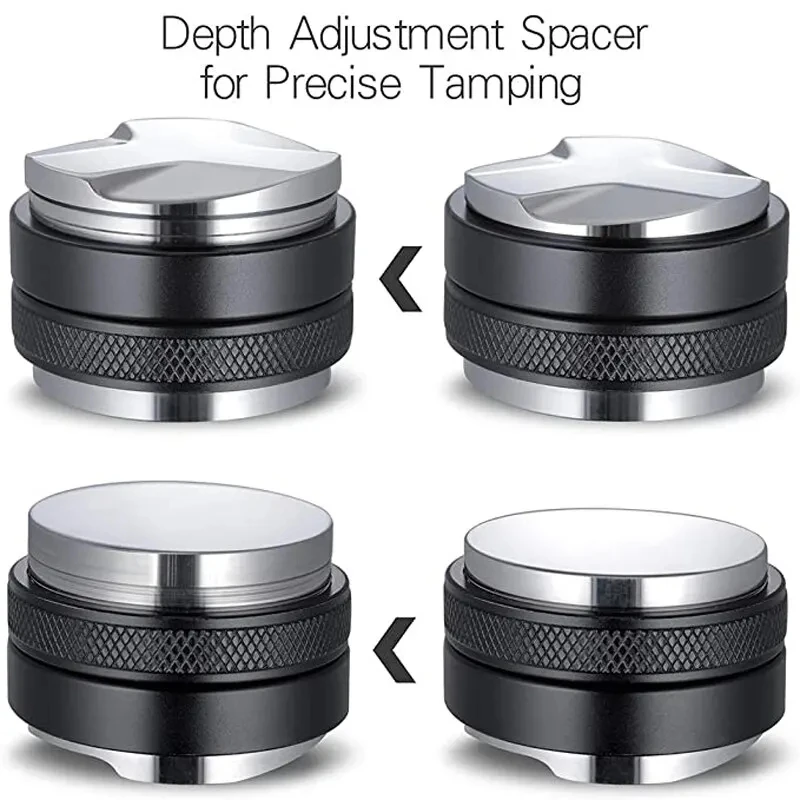 

51/53/58mm Coffee Distributor & Tamper, Dual Head Coffee Leveler Fits, Adjustable Depth-Espresso 3Angled Cafetera