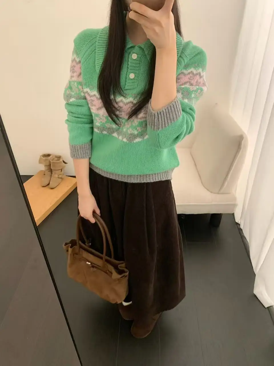 

Sweet Autumn Winter Knitted Sweater Collar Embroidered Color Blo Slimming Versatile Warmth for Ladies Commute Wear