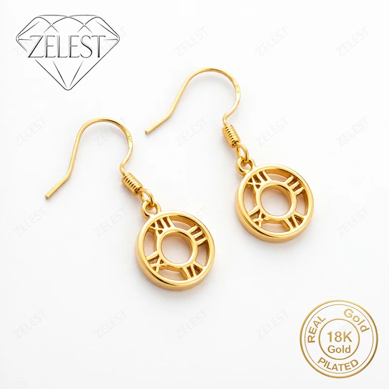 925 Sterling Silver 18K Gold Plated Exquisite Round Copper Coin Earrings Women's Glamor Party Jewelry Gift Accessories