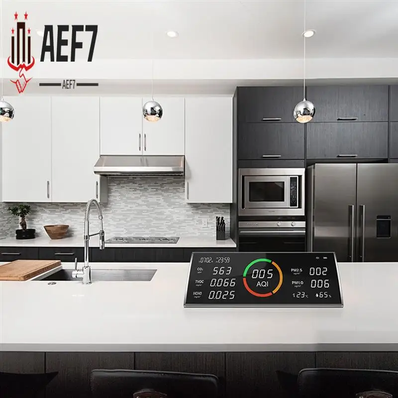 

AEF7-Air Quality Monitor,Testing Carbon Dioxide ,Indoor CO2,TVOC,PM2.5,PM1.0,Temperature,Humidity&Time Display