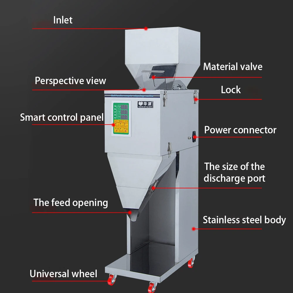 Intelligent 10-999g Filling Machine, Dual Vibration for Accuracy, Adjustable Weight and Speed, Stainless Steel Body for D