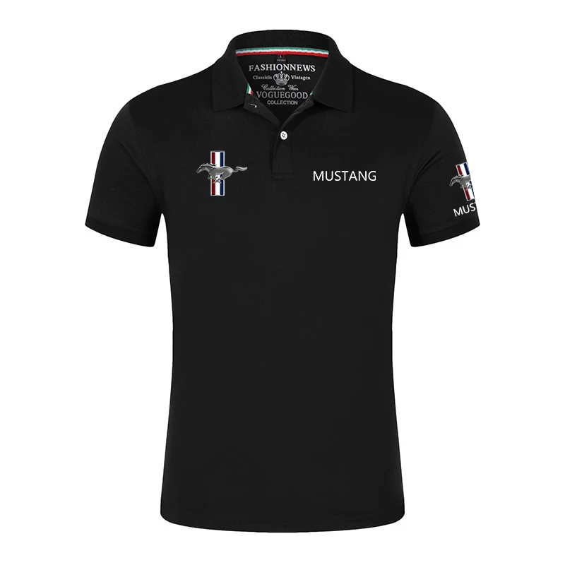 Summer New Men\'s Polo Shirt with Mustang Logo Classic Unisex Outdoor Customize T-Shirt Casual Short Sleeves T-Shirt Solid Color