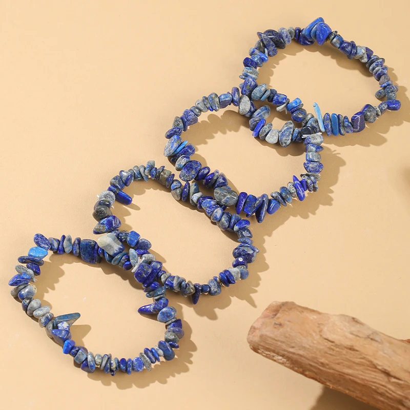 Bohe Irregular Crystal Chip Stone Beaded Bracelets Women Men Lapis Lazuli Power Reiki Healling Stretch Jewelry Best Friend Gifts