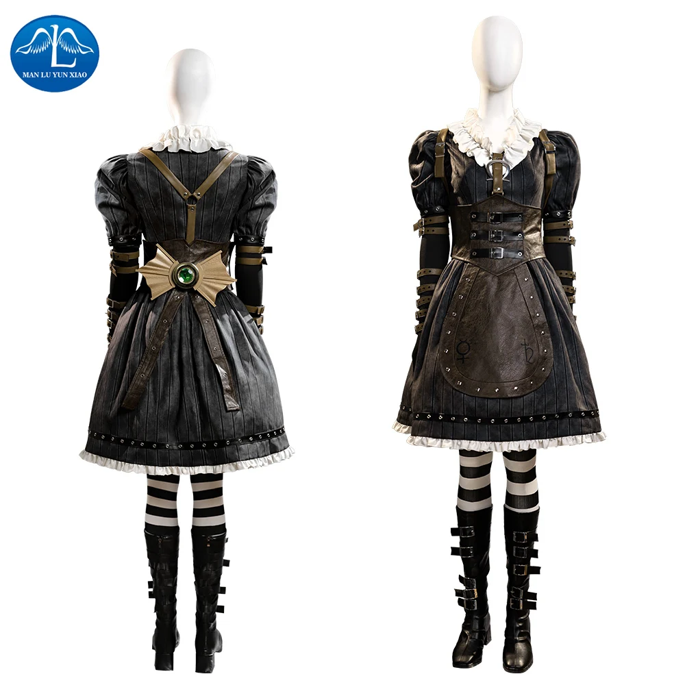 Game Madness Returns Cosplay Costumes Alice Black Dress Boots Halloween Carnival Party for Women