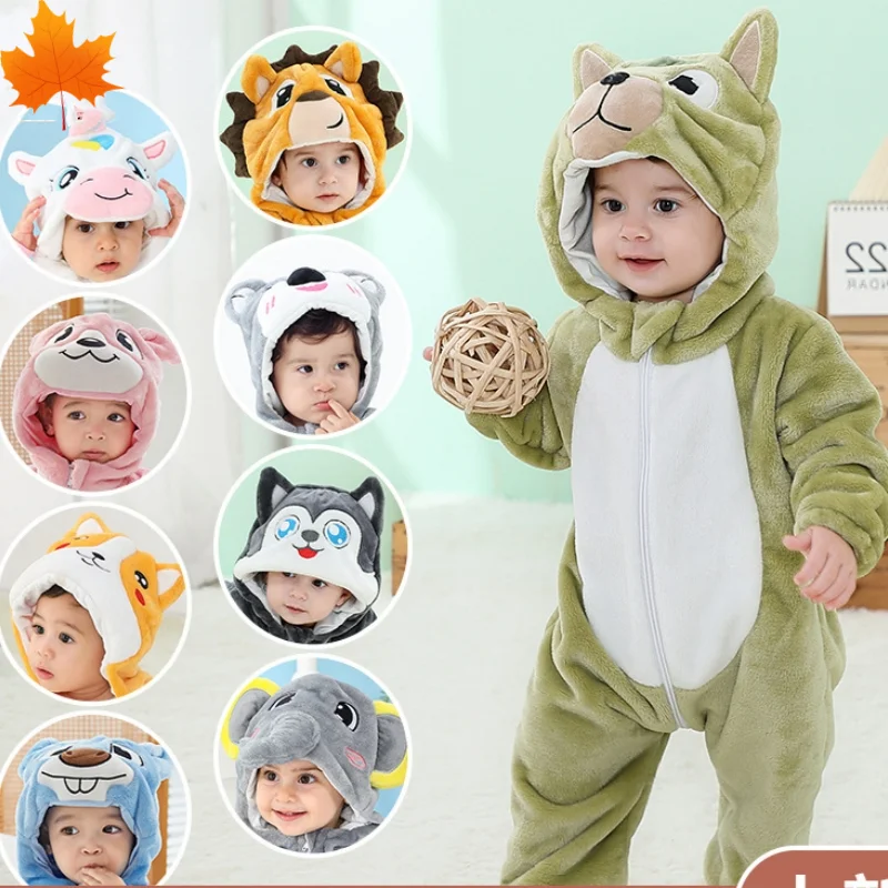 

2023 Baby Girl Clothes 2 Color Cute Plush Bear Baby Romper Comfortable Keep Warm Hooded Zipper Boys Romper 1-4 Year Kids Clothes